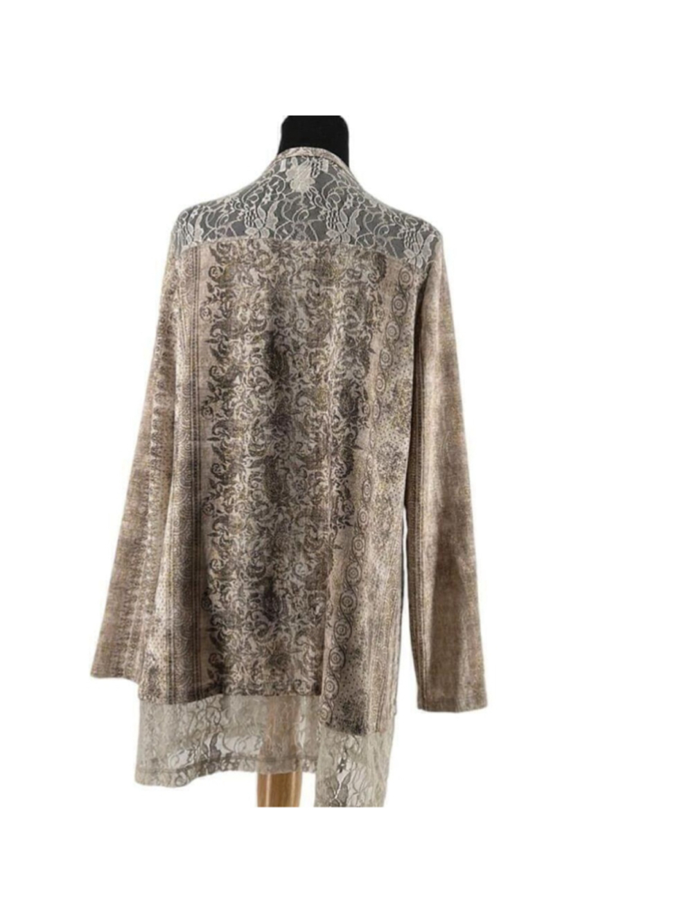 Joseph Ribkoff cardigan taupe gold lace open front pattern stretch unique sz 8 - Picture 2 of 11